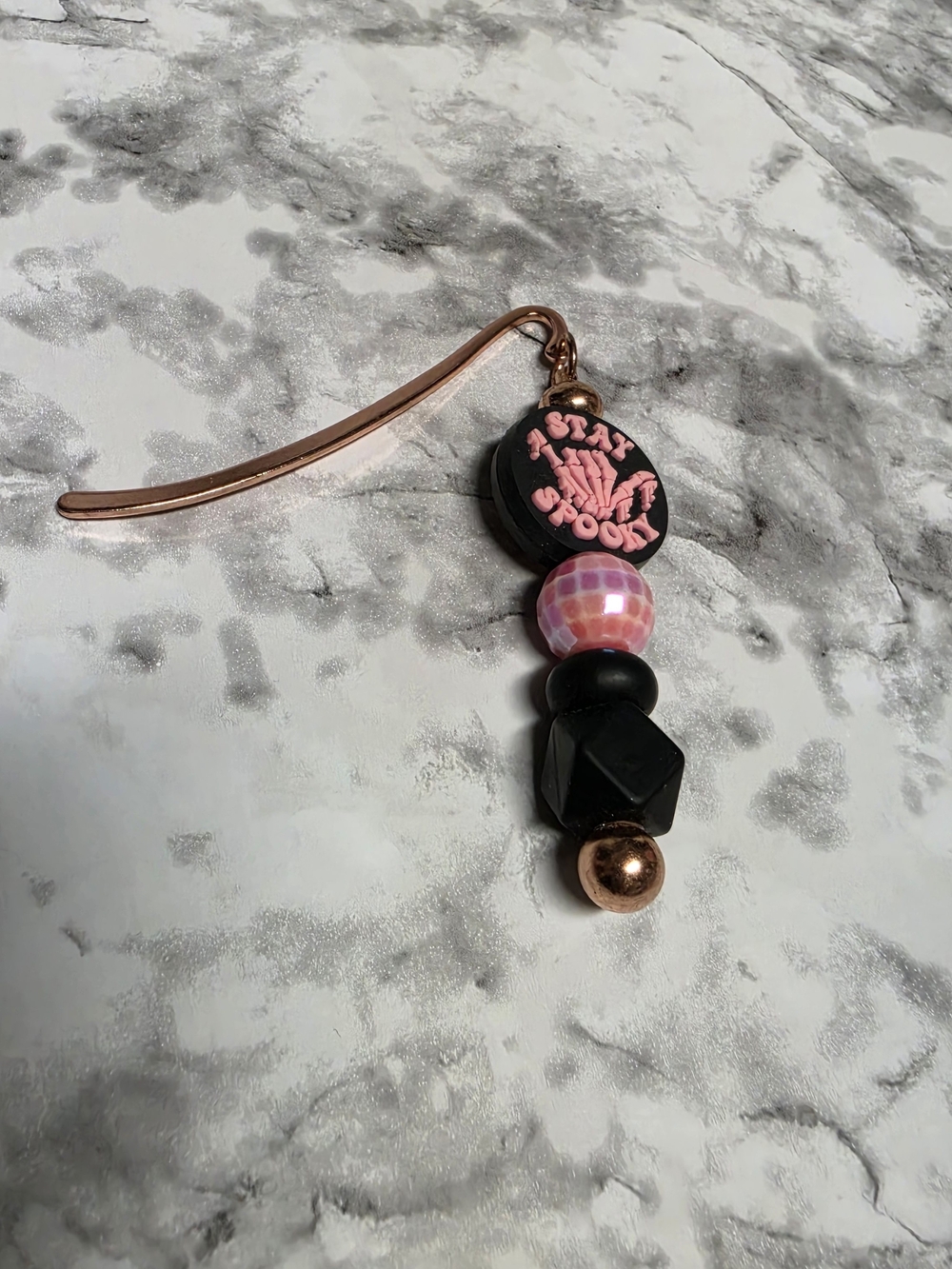 Stay Spooky Pink & Black Beaded Bookmark Charm